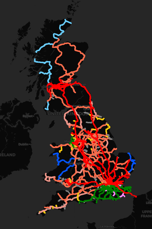 Planned expansion of electrified lines by 2050 in Britain