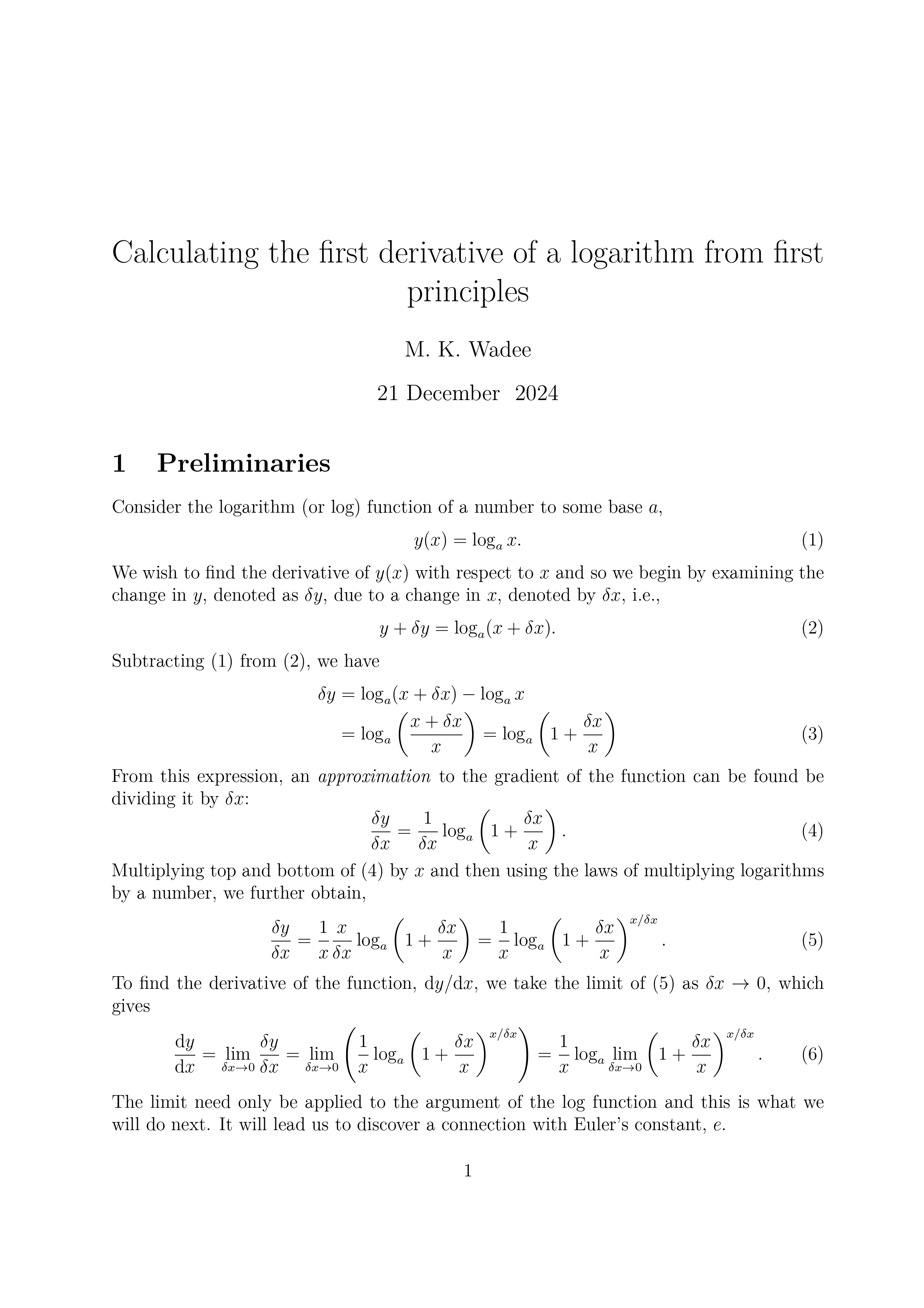 Page 1 of deriving the differential of the log function