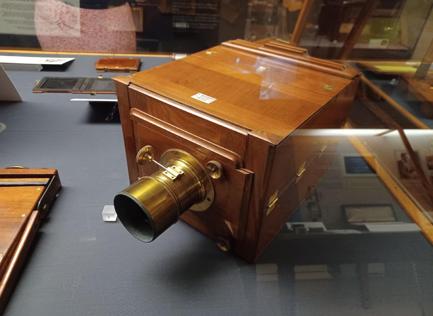 A wooden box camera